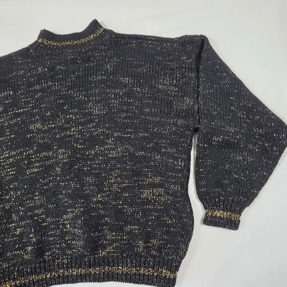 Vintage 80s Celestial Gold Sparkle Star Velvet Patch Mock Neck Sweater Womens L‎ - Picture 13 of 16